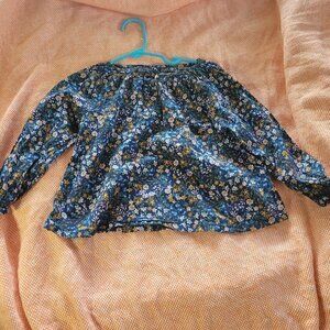 Old Navy Girls Navy Blue LongSleeve Blouse With Multicolored Assorted Flowers 3T